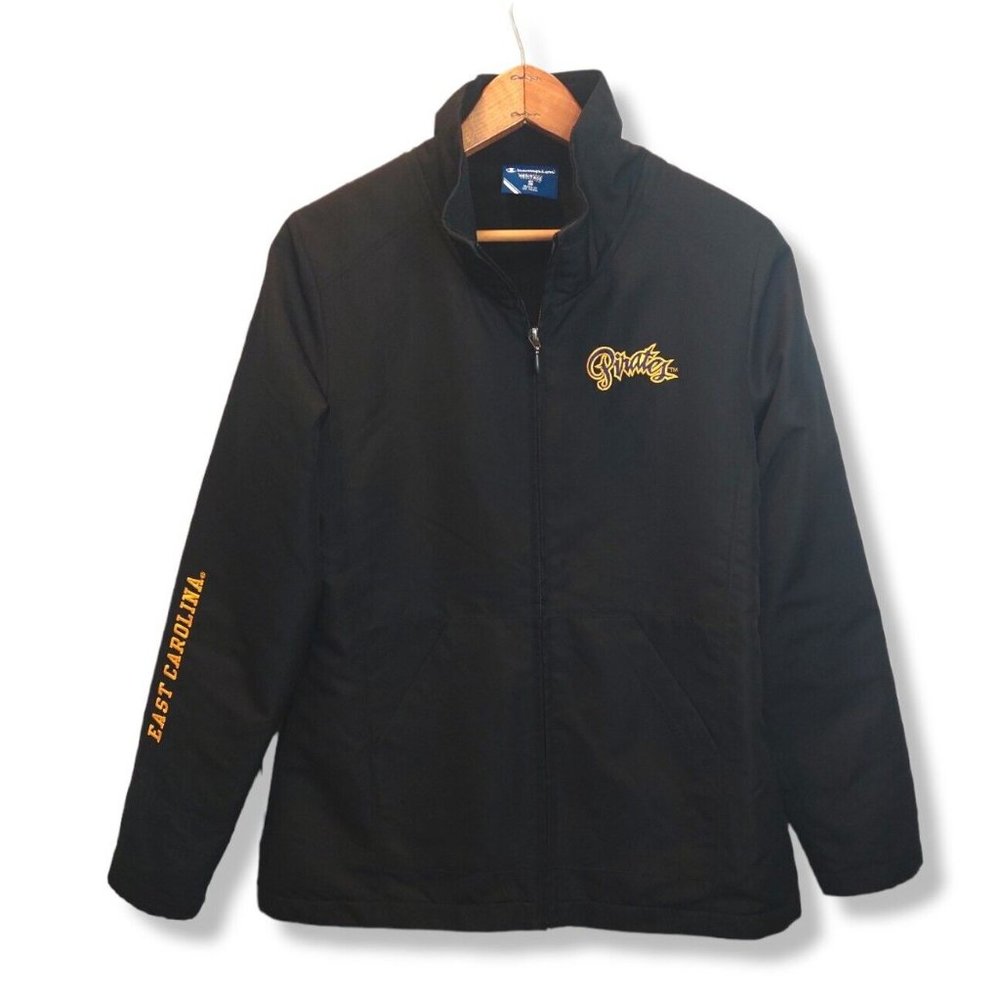Champion Womens Jacket Pirates East Carolina Sz Small Black Lining Embroidered